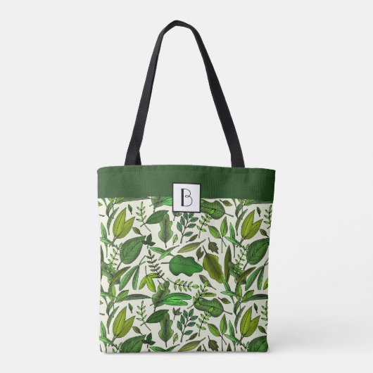 Muster für botanisch-grüne Blätter in Monogramm Tasche (Rückseite)