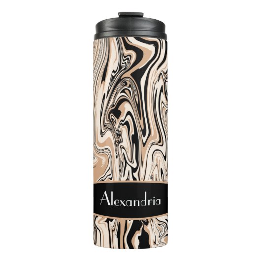 Muster für braune schwarze Aquarellfarben-Wirbel Thermosbecher (Vorderseite)