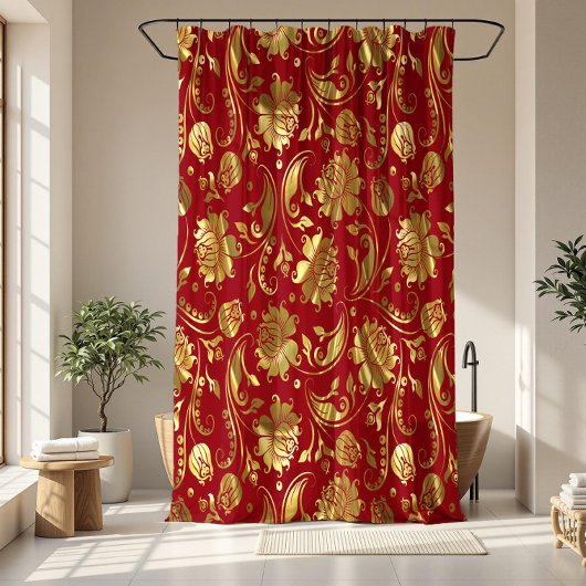 Muster für Burgundy & Gold Floral Damasks Duschvorhang