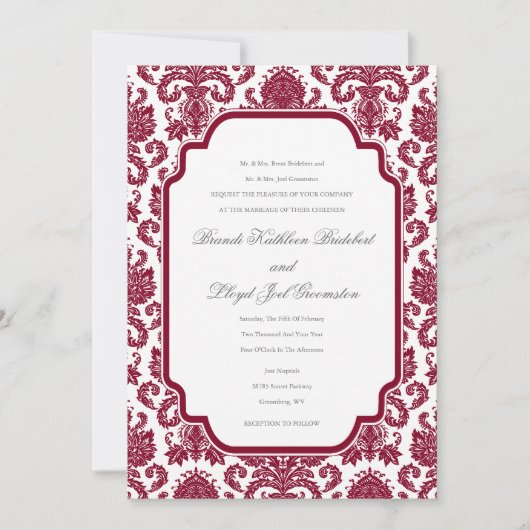 Muster für Burgundy Wedding Damask Einladung (Vorderseite)