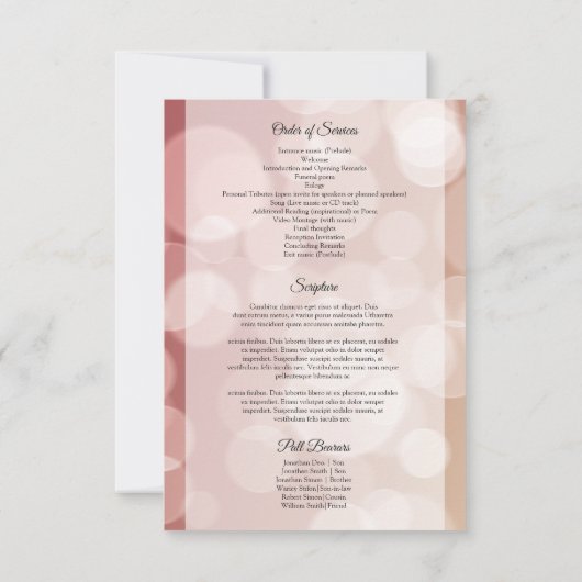 Muster für das Beerdigungsprogramm Einladung (Rückseite)