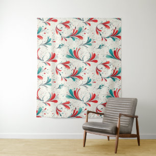Muster für das blaue und das rote Paisley-Leaf (2) Wandteppich