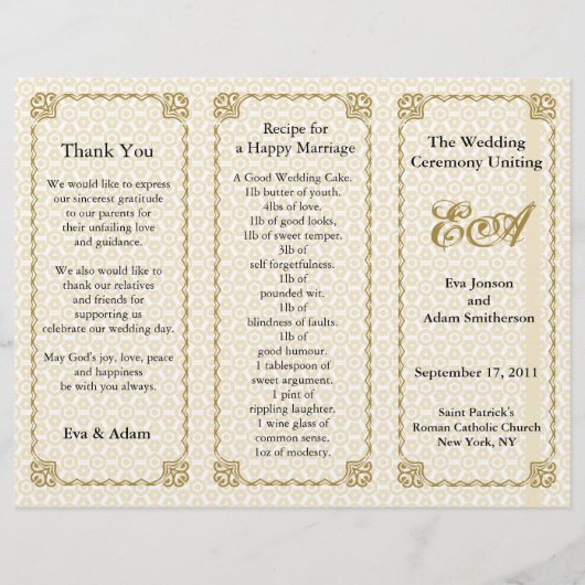 Muster für das Hochzeitsprogrammordner Gold White (Vorderseite)