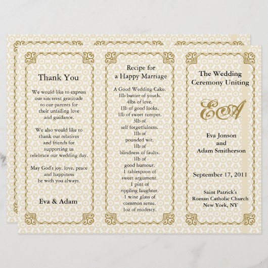 Muster für das Hochzeitsprogrammordner Gold White (Vorne/Hinten)