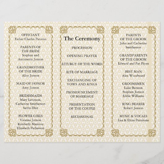 Muster für das Hochzeitsprogrammordner Gold White (Rückseite)