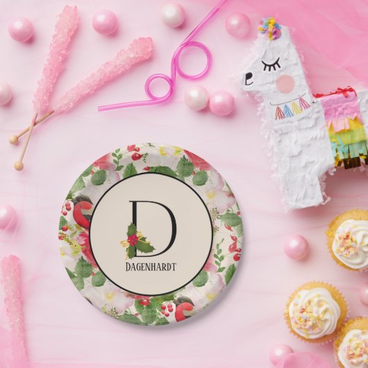 Muster für den Blumenurlaub Monogramm Anfangspapie Pappteller (Party)