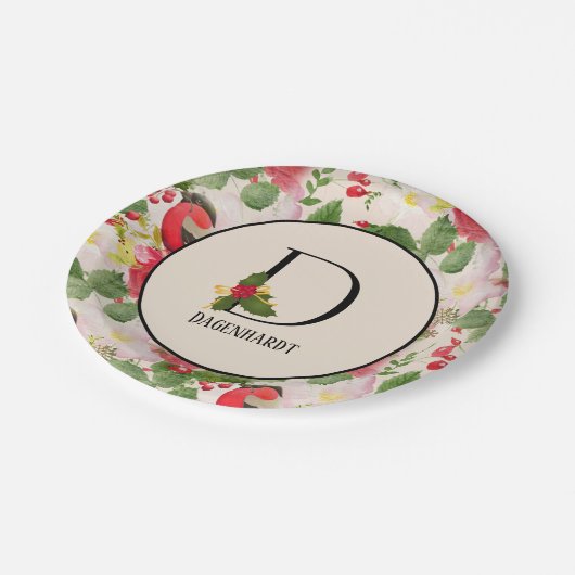 Muster für den Blumenurlaub Monogramm Anfangspapie Pappteller (Schrägansicht)