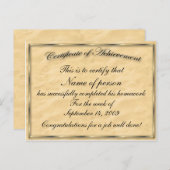 Muster für die Bescheinigung der Leistung Postkarte (Vorne/Hinten)