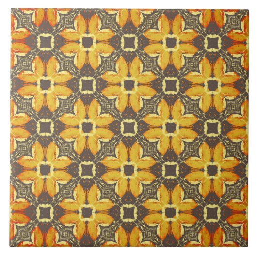 Muster für die Blume Gelb, Grau und Taupe Hipster Fliese (Vorderseite)
