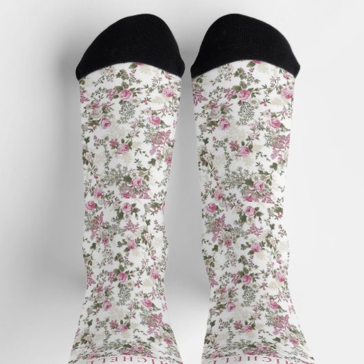 Muster für die Blume in Rosatönen, Weißes Blumenro Socken (Oben)