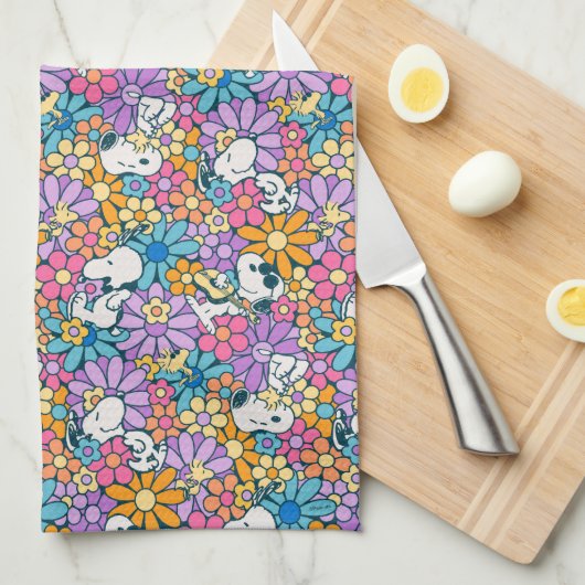 Muster für die Blume von Snoopy und Holz Geschirrtuch (Viertel Falte)