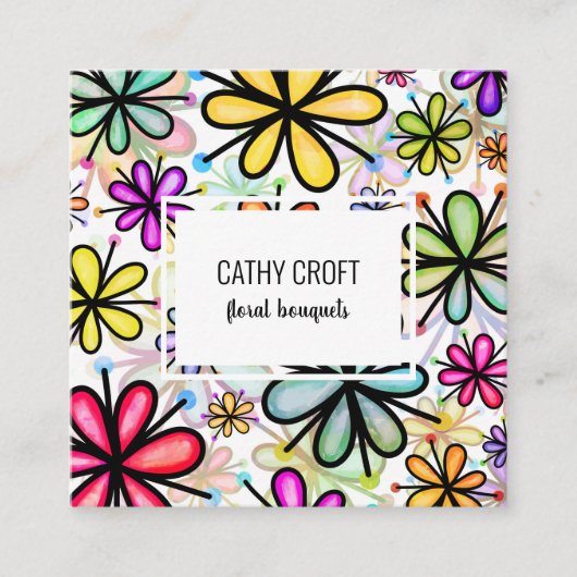 Muster für die Blume von Wasserfarben Doodle Daisy Quadratische Visitenkarte (Vorderseite)