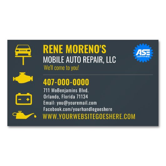 Muster für die Reparatur von Kraftfahrzeugen Magnetische Visitenkarte (Vorderseite)