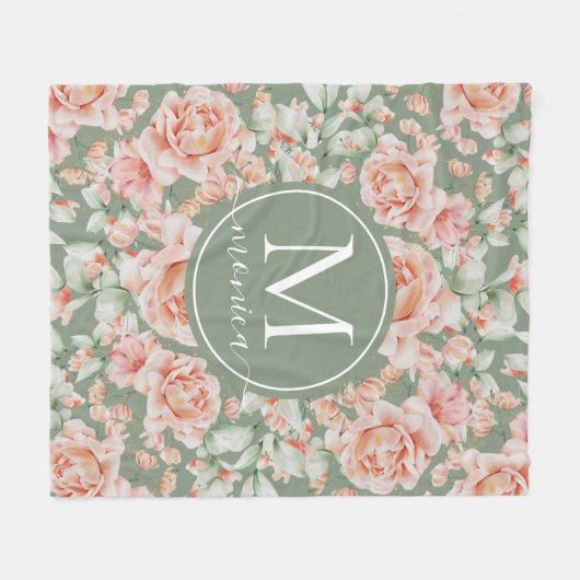 Muster für die Rose der grünen Flora Fleecedecke (Vorderseite (Horizontal))