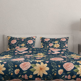 Muster für die Rose von Navy Blue Vintag Wildblume Kissenbezug