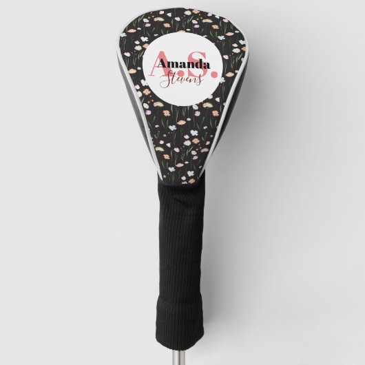 Muster für die Schwarz-weiße Blume Modernes Monogr Golf Headcover (Vorderseite)