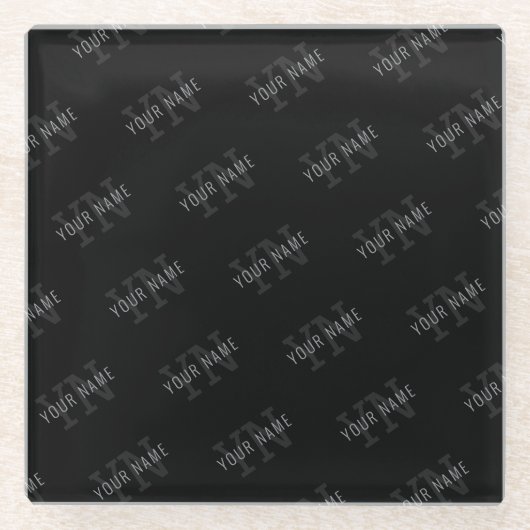 Muster für dunkelgraue und schwarze Monogramme Glasuntersetzer (Vorderseite)