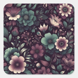 Muster für dunkle Lila und grüne Blume Quadratischer Aufkleber