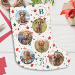 Muster für ein Foto für Hunde Retro-Sterne-Muster Kleiner Weihnachtsstrumpf<br><div class="desc">Dekorieren Sie Ihre Zuhause und verwöhnen Sie Ihr Lieblingstier mit diesem niedlichen Haustier Foto Collage und monogramm Weihnachtsfeiern Strumpf in einem roten Schneeflocke Hintergrund. 12 Fotos, 6 auf jeder Seite, für alle Ihre Jahre Lieblings-Fotos und Erinnerungen. Sie können ein Foto machen, um jeden Monat des Jahres zu feiern, oder nur...</div>