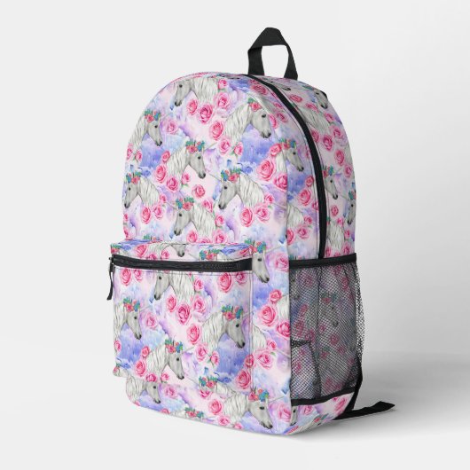 Muster für Einhörner und Rose Bedruckter Rucksack (Rückseitige Ecke Rechts)
