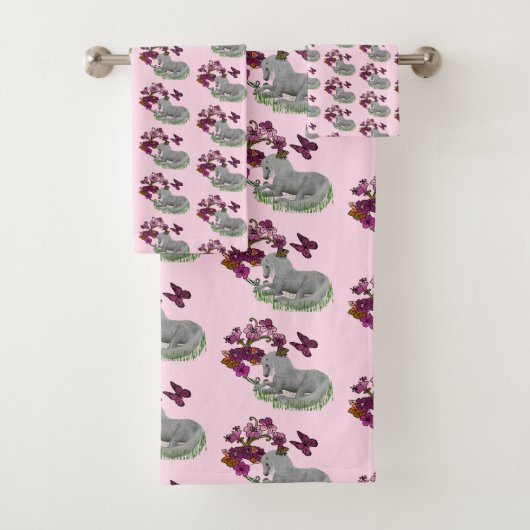 Muster für Einhornschmetterlinge und Blume Badhandtuch Set (Insitu)