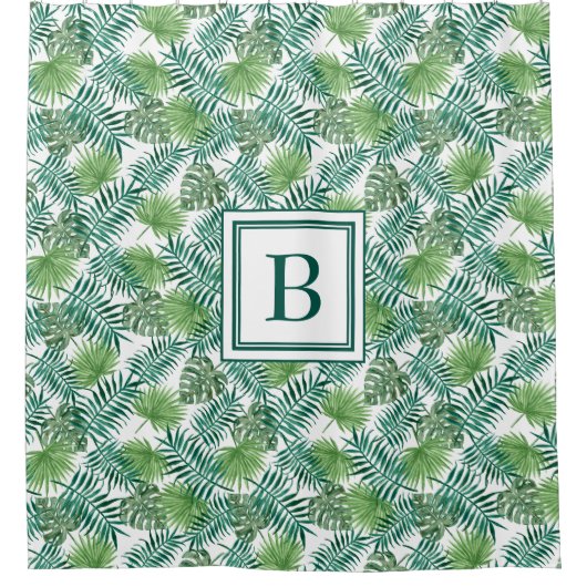 Muster für elegante Monogram Palm-Blätter Duschvorhang (Vorderseite)