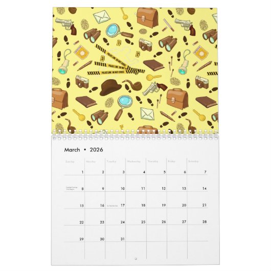 Muster für erkannte Symbole für Kriminalromane Kalender (Mär 2026)