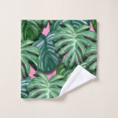 Muster für exotische grüne tropische Blätter Badhandtuch Set (Waschlappen)