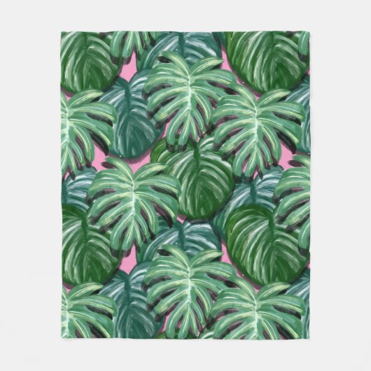 Muster für exotische grüne tropische Blätter Fleecedecke (Vorderseite)