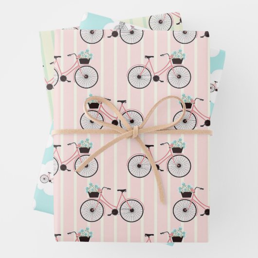 Muster für Fahrräder und Blume Geschenkpapier Set (Beispiel)