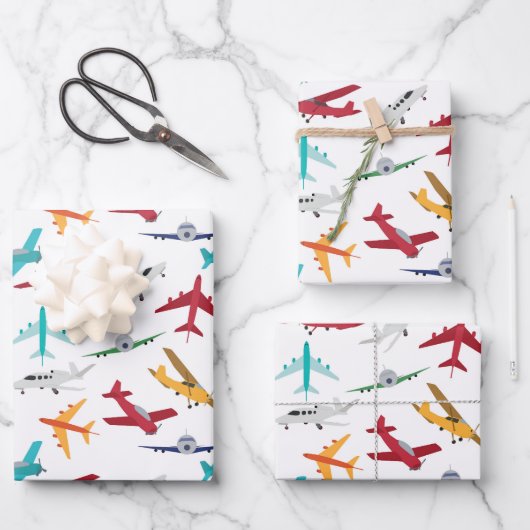 Muster für farbenfrohe Flugzeuge Geschenkpapier Set (Vorderseite)
