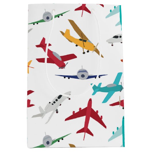 Muster für farbenfrohe Flugzeuge Mittlere Geschenktüte (Vorderseite)