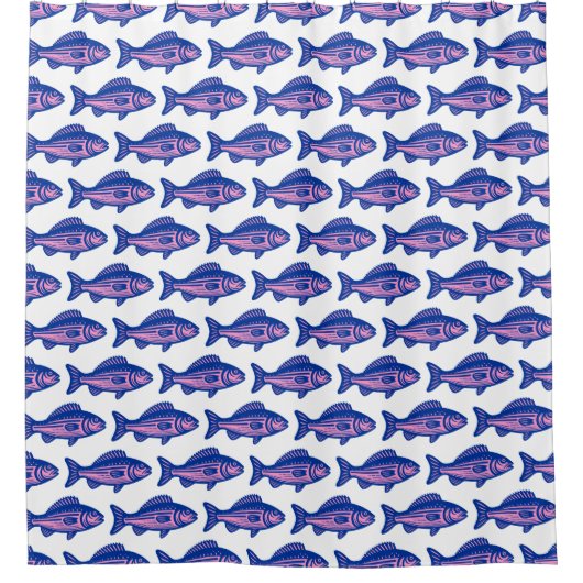 Muster für Fische - Navy Blue und Pink auf Weiß Duschvorhang (Vorderseite)