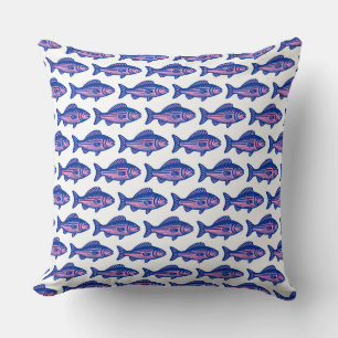 Muster für Fische - Navy Blue und Pink auf Weiß Kissen