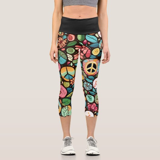 Muster für Friedenszeichen Capri Leggings (Vorderseite)