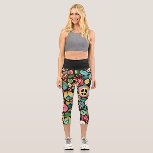 Muster für Friedenszeichen Capri Leggings (Vorderseite)