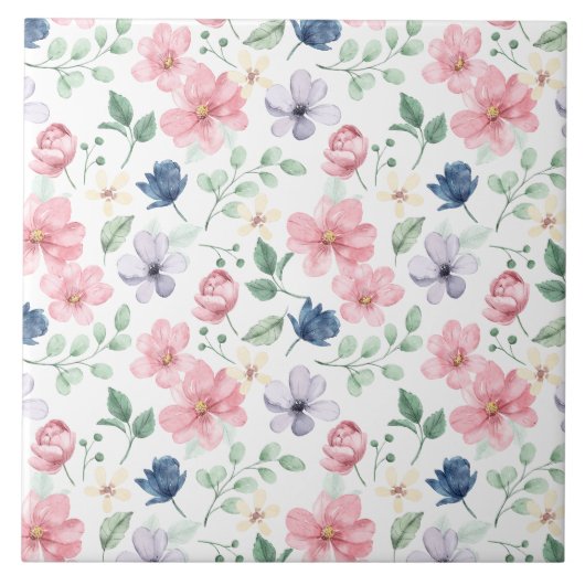 Muster für Frühlingsblumen und Blätter Fliese (Vorderseite)