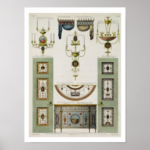 Muster für Gardinen, Girandolen und Foldi Poster