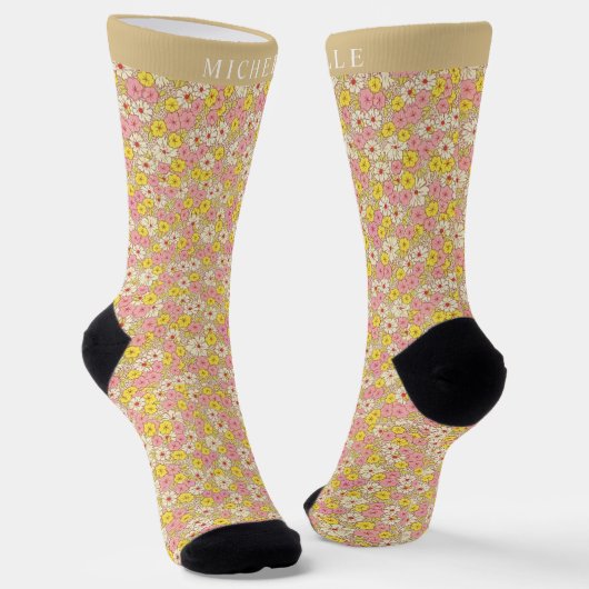 Muster für gelb-weiß-rosa Blume Socken (Gewinkelt)