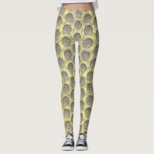 Muster für gelbe und graue Polka-Punkte Leggings (Vorderseite)