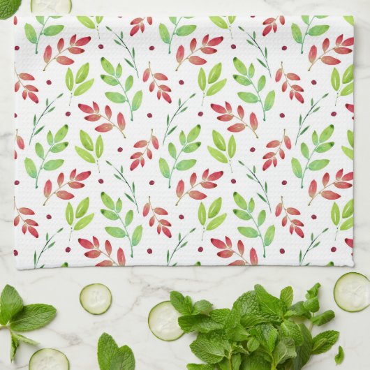 Muster für gemischte rote, grüne Blätter Geschirrtuch (Gefaltet)
