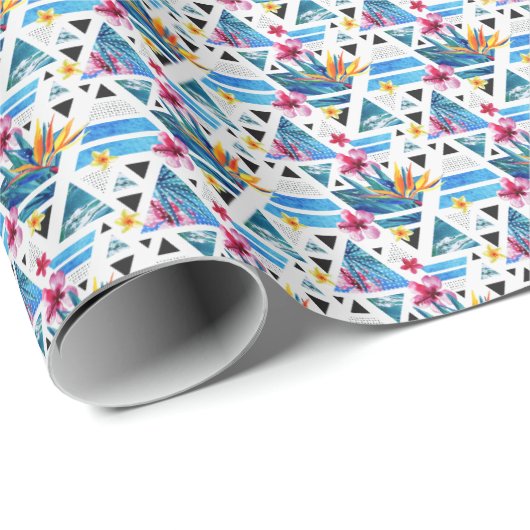 Muster für geometrische tropische Blume Geschenkpapier (Rolleneckpunkt)