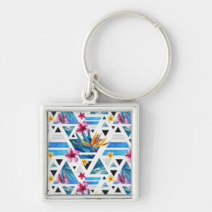 Muster für geometrische tropische Blume Schlüsselanhänger