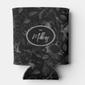 Muster für gezeichnete florale Kontur Grau/schwarz Dosenkühler (Rückseite)