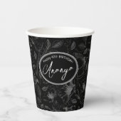 Muster für gezeichnete florale Kontur Grau/schwarz Pappbecher (Vorderseite)