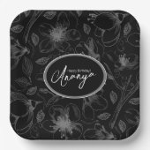 Muster für gezeichnete florale Kontur Grau/schwarz Pappteller (Vorderseite)