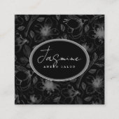 Muster für gezeichnete florale Kontur Grau/schwarz Quadratische Visitenkarte (Vorderseite)
