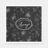 Muster für gezeichnete florale Kontur Grau/schwarz Serviette (Vorderseite)