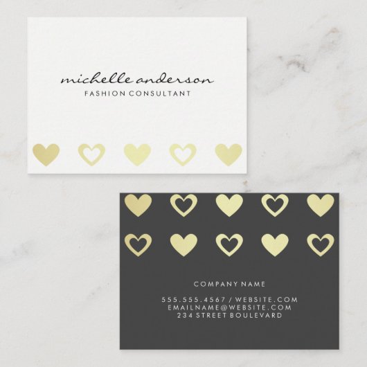 Muster für goldene Herzen | Weiß Grau Visitenkarte (Vorne/Hinten)