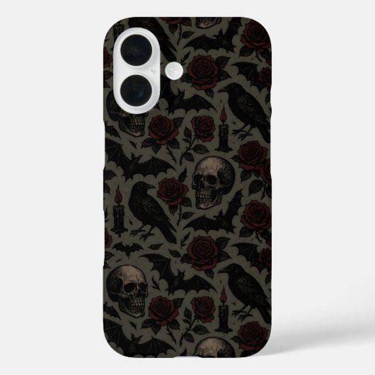 Muster für Gothic Skulls, Crows & Rose Case-Mate iPhone Hülle (Rückseite)